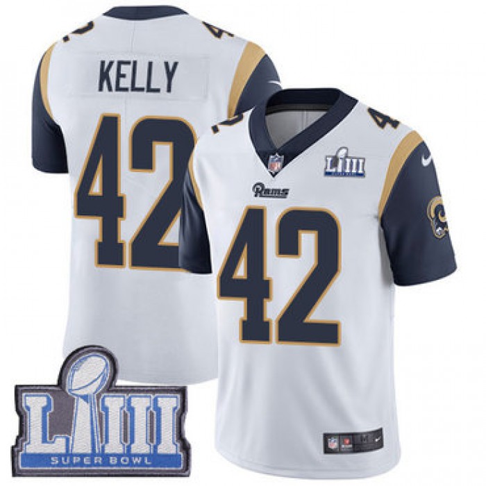 #42 Limited John Kelly White Nike NFL Road Men's Jersey Los Angeles Rams Vapor Untouchable Super Bowl LIII Bound