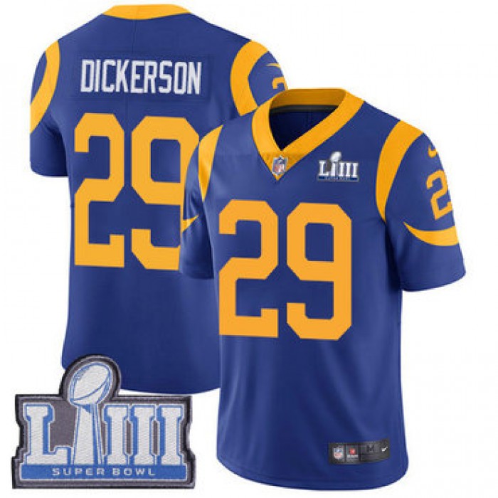#29 Limited Eric Dickerson Royal Blue Nike NFL Alternate Men's Jersey Los Angeles Rams Vapor Untouchable Super Bowl LIII Bound