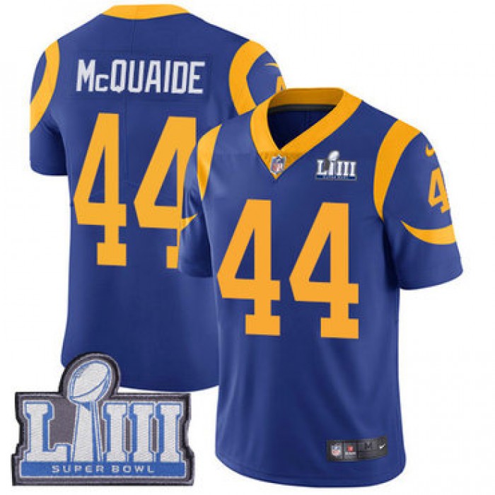 #44 Limited Jacob McQuaide Royal Blue Nike NFL Alternate Men's Jersey Los Angeles Rams Vapor Untouchable Super Bowl LIII Bound