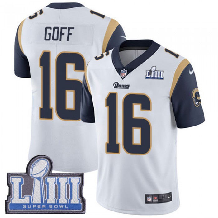 #16 Limited Jared Goff White Nike NFL Road Men's Jersey Los Angeles Rams Vapor Untouchable Super Bowl LIII Bound