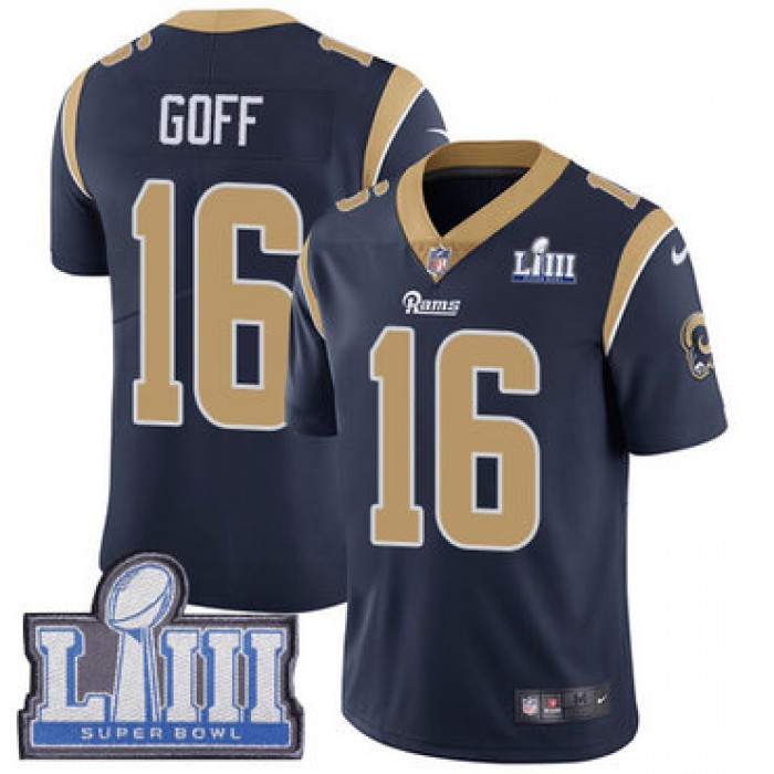 Men's Los Angeles Rams #16 Jared Goff Navy Blue Nike NFL Home Vapor Untouchable Super Bowl LIII Bound Limited Jersey