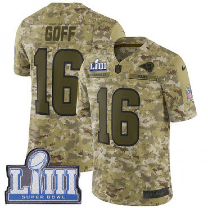 #16 Limited Jared Goff Camo Nike NFL Men's Jersey Los Angeles Rams 2018 Salute to Service Super Bowl LIII Bound