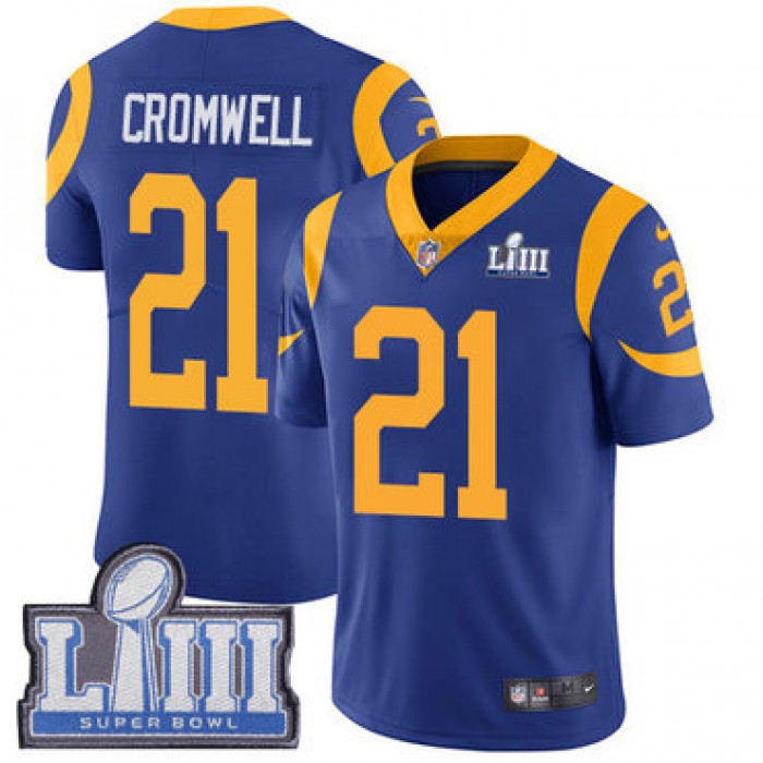 #21 Limited Nolan Cromwell Royal Blue Nike NFL Alternate Men's Jersey Los Angeles Rams Vapor Untouchable Super Bowl LIII Bound