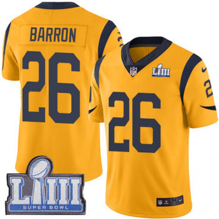 #26 Limited Mark Barron Gold Nike NFL Men's Jersey Los Angeles Rams Rush Vapor Untouchable Super Bowl LIII Bound