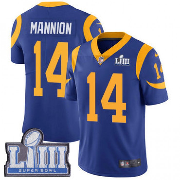 #14 Limited Sean Mannion Royal Blue Nike NFL Alternate Men's Jersey Los Angeles Rams Vapor Untouchable Super Bowl LIII Bound