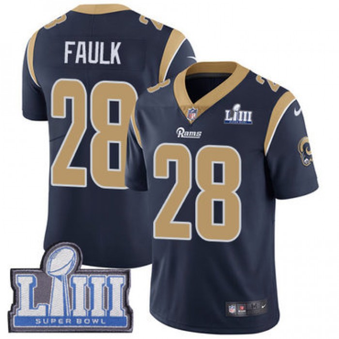 #28 Limited Marshall Faulk Navy Blue Nike NFL Home Men's Jersey Los Angeles Rams Vapor Untouchable Super Bowl LIII Bound