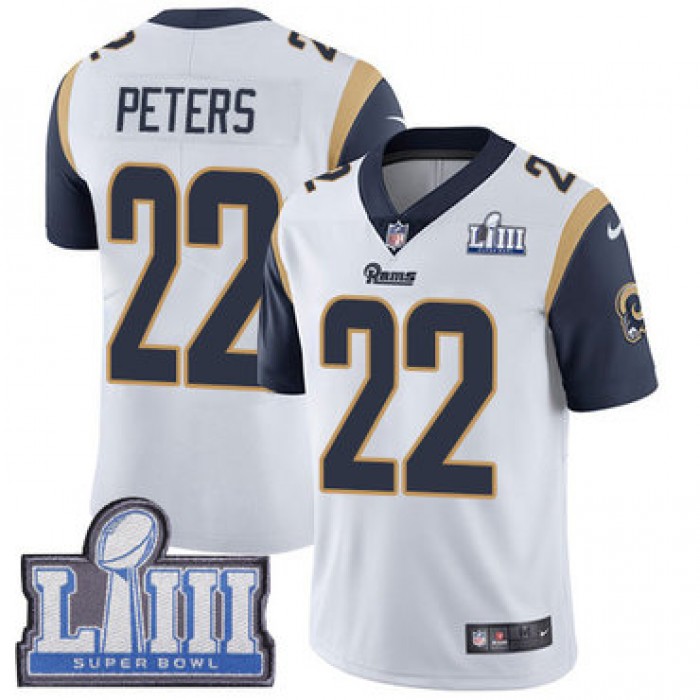 #22 Limited Marcus Peters White Nike NFL Road Men's Jersey Los Angeles Rams Vapor Untouchable Super Bowl LIII Bound