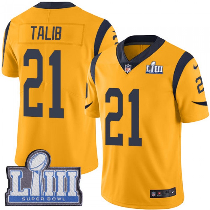 #21 Limited Aqib Talib Gold Nike NFL Men's Jersey Los Angeles Rams Rush Vapor Untouchable Super Bowl LIII Bound