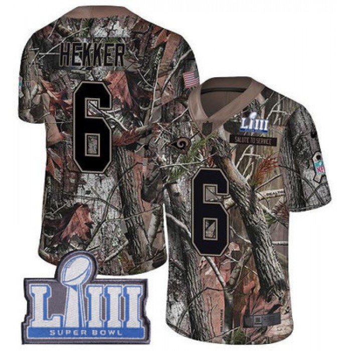 #6 Limited Johnny Hekker Camo Nike NFL Men's Jersey Los Angeles Rams Rush Realtree Super Bowl LIII Bound