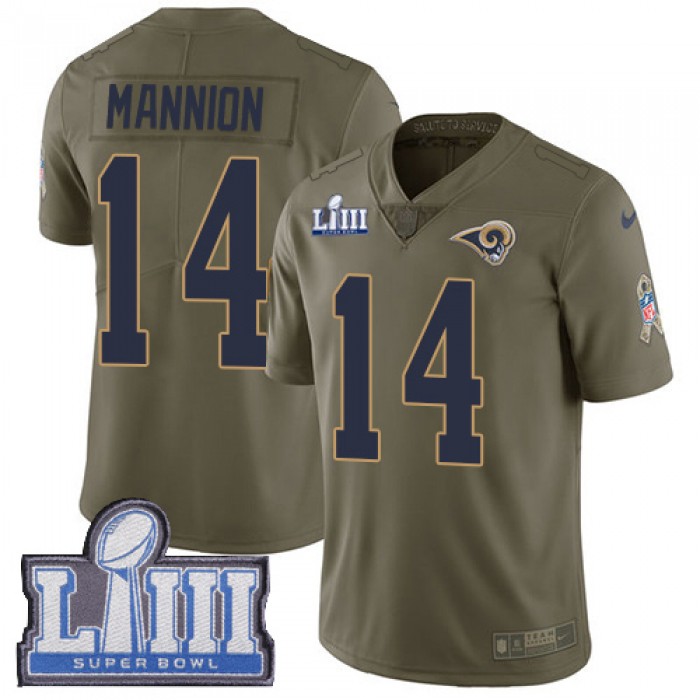 Men's Los Angeles Rams #14 Sean Mannion Olive Nike NFL 2017 Salute to Service Super Bowl LIII Bound Limited Jersey