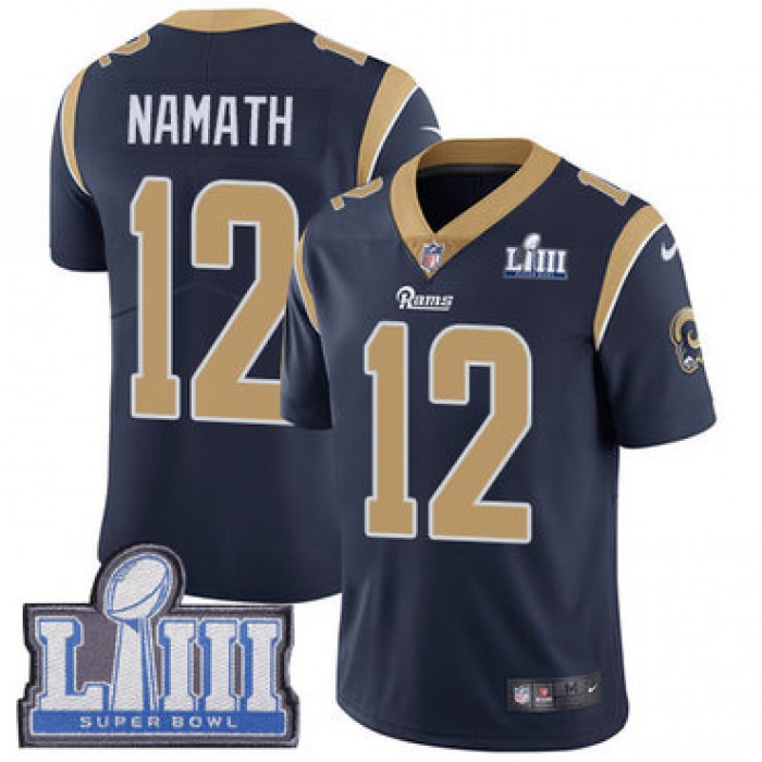 Men's Los Angeles Rams #12 Joe Namath Navy Blue Nike NFL Home Vapor Untouchable Super Bowl LIII Bound Limited Jersey