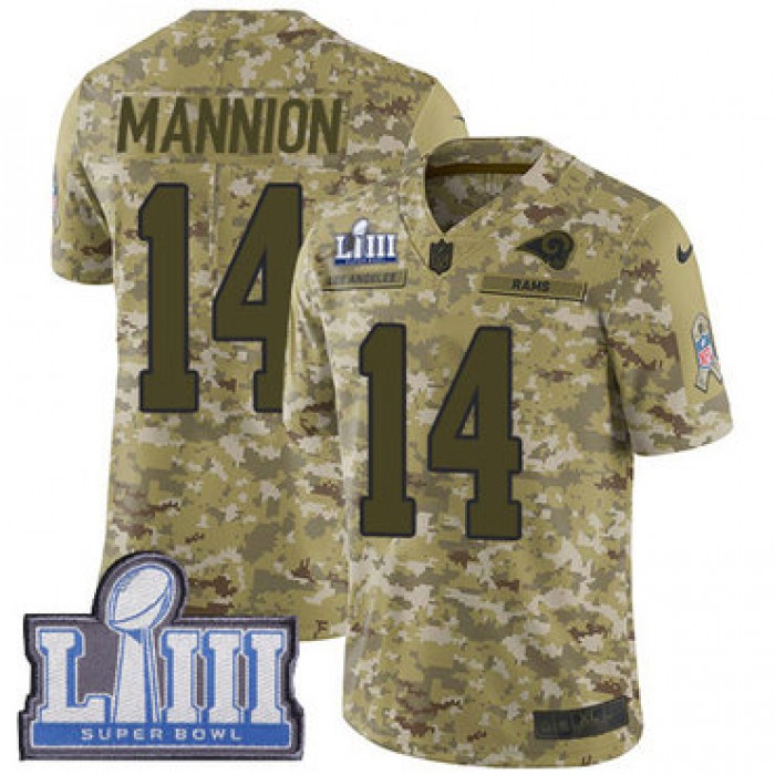 #14 Limited Sean Mannion Camo Nike NFL Men's Jersey Los Angeles Rams 2018 Salute to Service Super Bowl LIII Bound