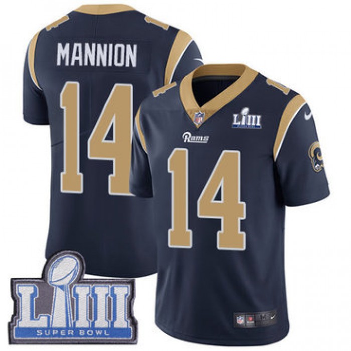 Men's Los Angeles Rams #14 Sean Mannion Navy Blue Nike NFL Home Vapor Untouchable Super Bowl LIII Bound Limited Jersey