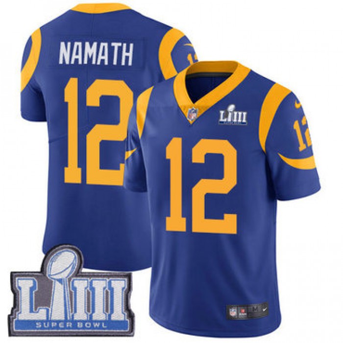 Men's Los Angeles Rams #12 Joe Namath Royal Blue Nike NFL Alternate Vapor Untouchable Super Bowl LIII Bound Limited Jersey