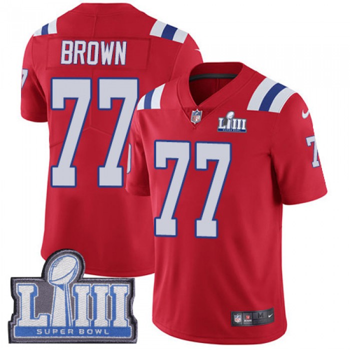 #77 Limited Trent Brown Red Nike NFL Alternate Youth Jersey New England Patriots Vapor Untouchable Super Bowl LIII Bound