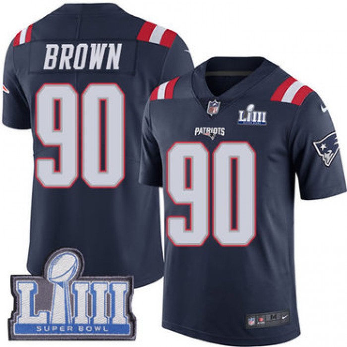 #90 Limited Malcom Brown Navy Blue Nike NFL Youth Jersey New England Patriots Rush Vapor Untouchable Super Bowl LIII Bound