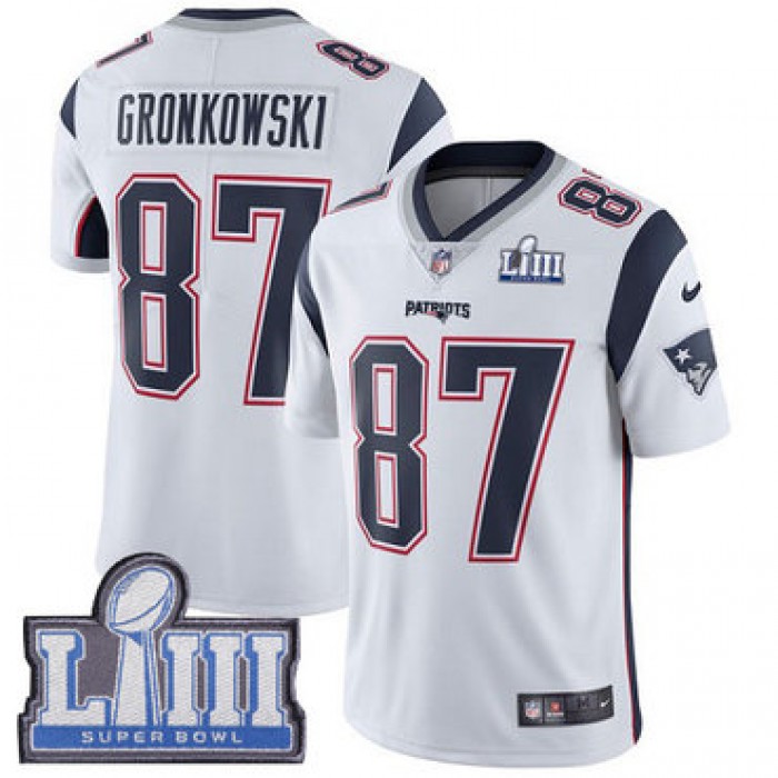 Youth New England Patriots #87 Rob Gronkowski White Nike NFL Road Vapor Untouchable Super Bowl LIII Bound Limited Jersey