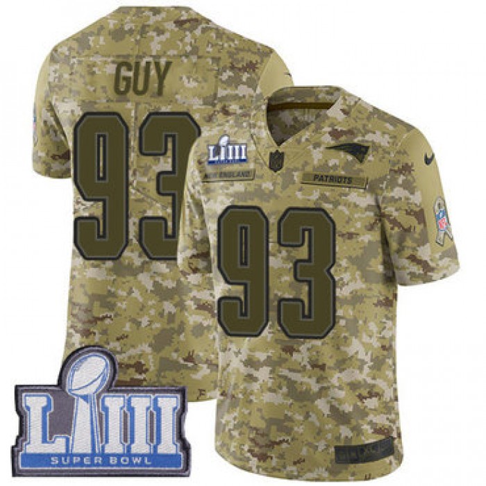 #93 Limited Lawrence Guy Camo Nike NFL Youth Jersey New England Patriots 2018 Salute to Service Super Bowl LIII Bound