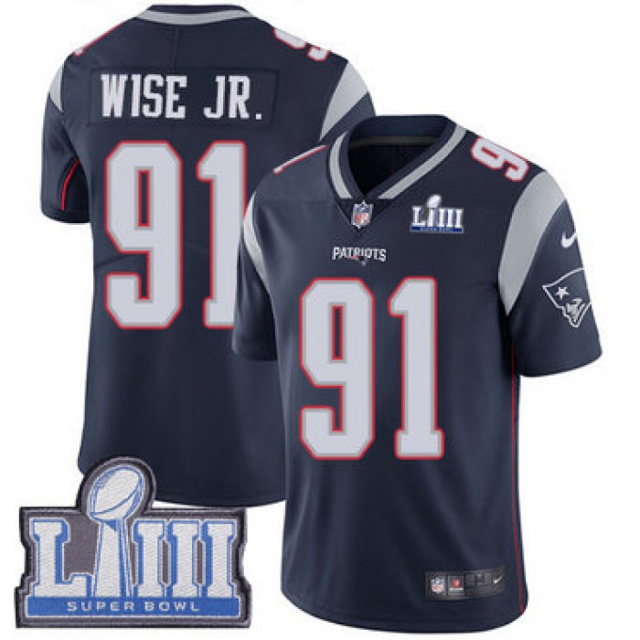 #91 Limited Deatrich Wise Jr Navy Blue Nike NFL Home Youth Jersey New England Patriots Vapor Untouchable Super Bowl LIII Bound