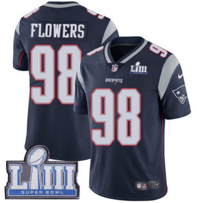 #98 Limited Trey Flowers Navy Blue Nike NFL Home Youth Jersey New England Patriots Vapor Untouchable Super Bowl LIII Bound