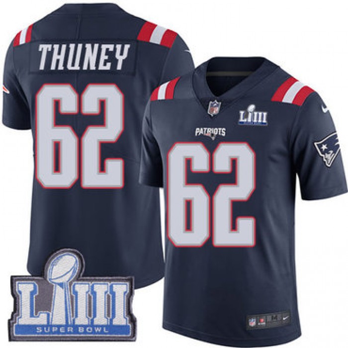 #62 Limited Joe Thuney Navy Blue Nike NFL Youth Jersey New England Patriots Rush Vapor Untouchable Super Bowl LIII Bound