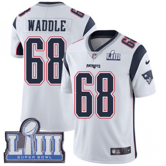 #68 Limited LaAdrian Waddle White Nike NFL Road Youth Jersey New England Patriots Vapor Untouchable Super Bowl LIII Bound
