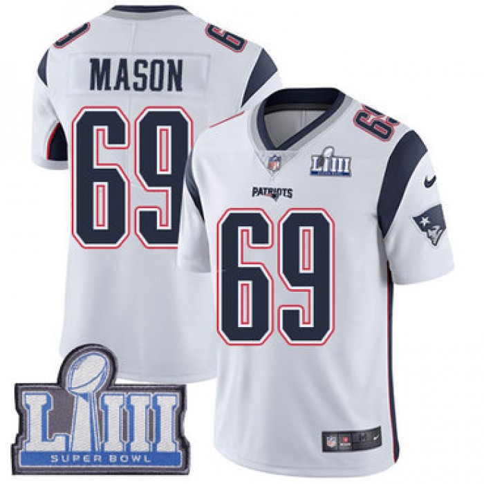 #69 Limited Shaq Mason White Nike NFL Road Youth Jersey New England Patriots Vapor Untouchable Super Bowl LIII Bound