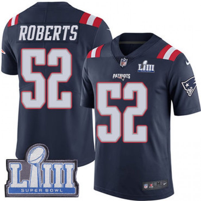 #52 Limited Elandon Roberts Navy Blue Nike NFL Youth Jersey New England Patriots Rush Vapor Untouchable Super Bowl LIII Bound