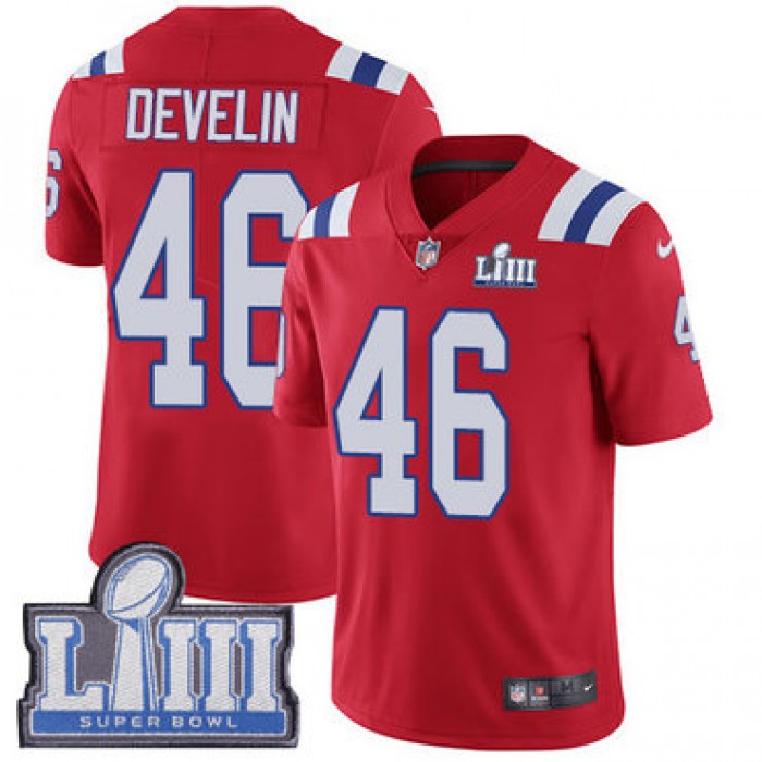 #46 Limited James Develin Red Nike NFL Alternate Youth Jersey New England Patriots Vapor Untouchable Super Bowl LIII Bound