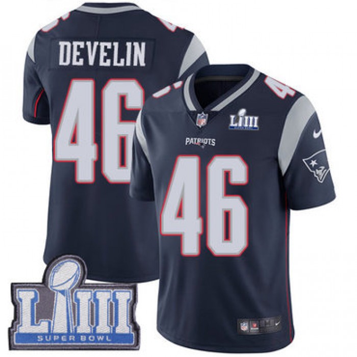 #46 Limited James Develin Navy Blue Nike NFL Home Youth Jersey New England Patriots Vapor Untouchable Super Bowl LIII Bound