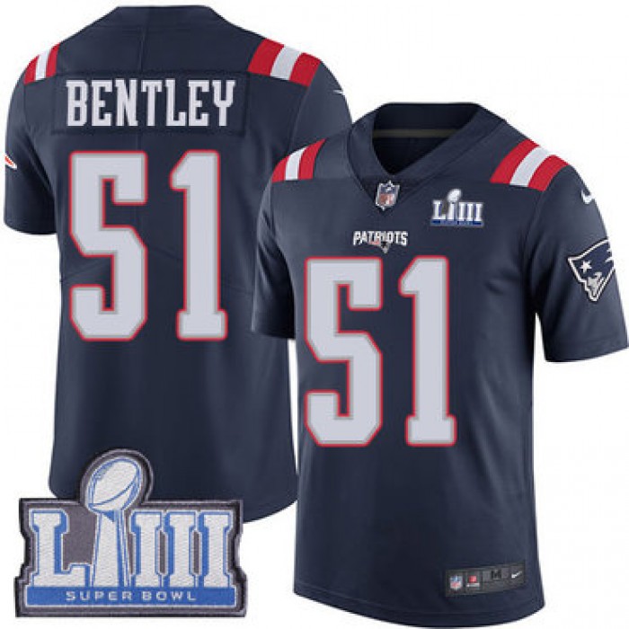 #51 Limited Ja'Whaun Bentley Navy Blue Nike NFL Youth Jersey New England Patriots Rush Vapor Untouchable Super Bowl LIII Bound