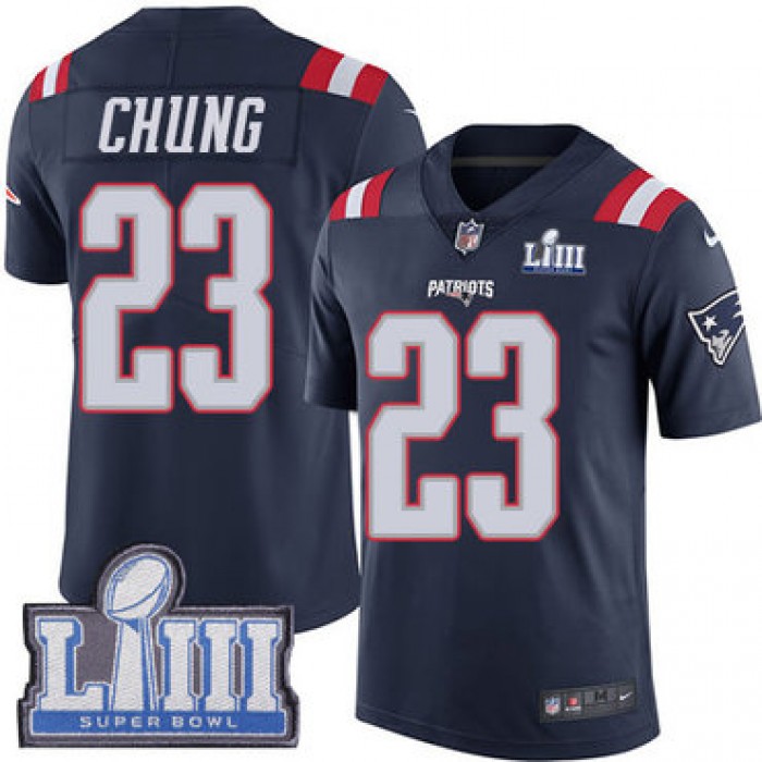 #23 Limited Patrick Chung Navy Blue Nike NFL Youth Jersey New England Patriots Rush Vapor Untouchable Super Bowl LIII Bound