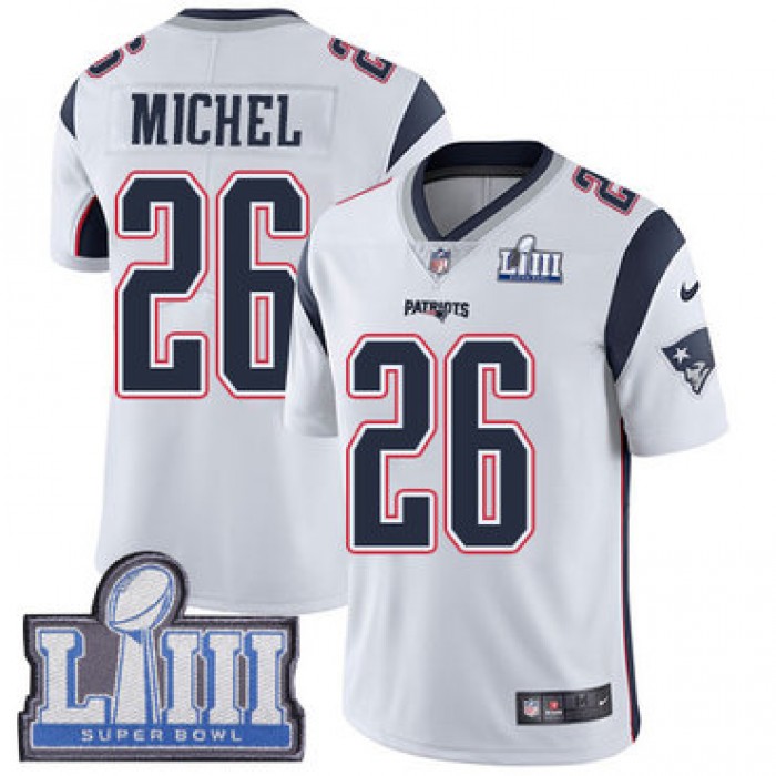 #26 Limited Sony Michel White Nike NFL Road Youth Jersey New England Patriots Vapor Untouchable Super Bowl LIII Bound