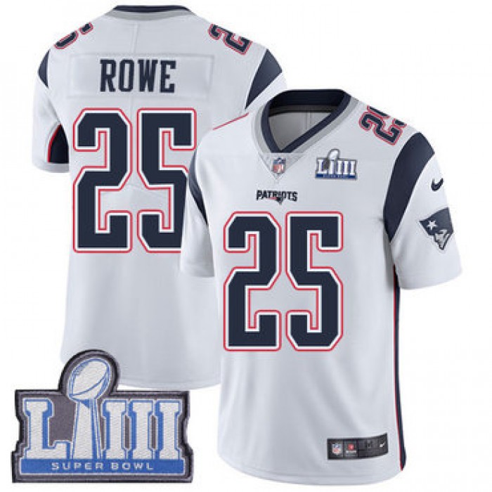 #25 Limited Eric Rowe White Nike NFL Road Youth Jersey New England Patriots Vapor Untouchable Super Bowl LIII Bound