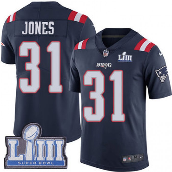 #31 Limited Jonathan Jones Navy Blue Nike NFL Youth Jersey New England Patriots Rush Vapor Untouchable Super Bowl LIII Bound