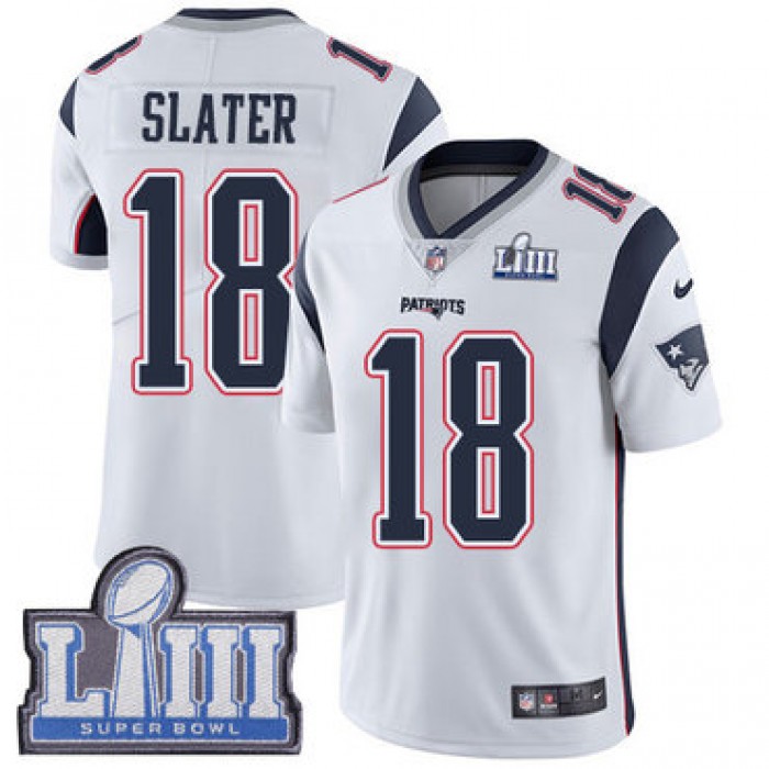 #18 Limited Matthew Slater White Nike NFL Road Youth Jersey New England Patriots Vapor Untouchable Super Bowl LIII Bound