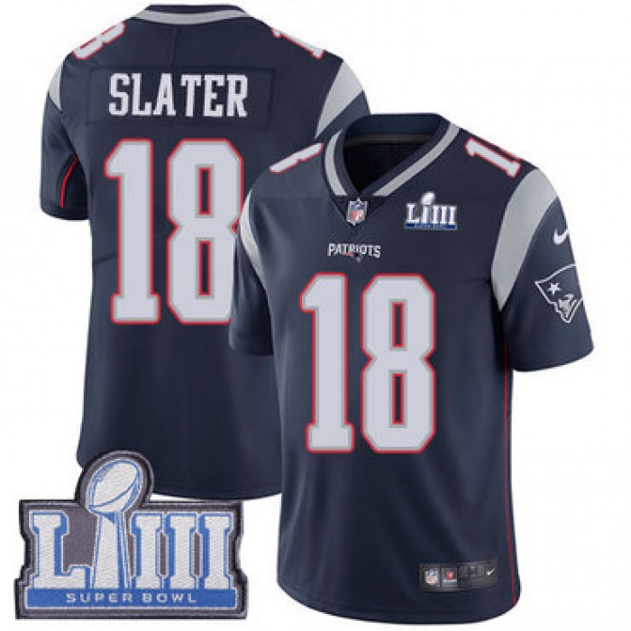 #18 Limited Matthew Slater Navy Blue Nike NFL Home Youth Jersey New England Patriots Vapor Untouchable Super Bowl LIII Bound