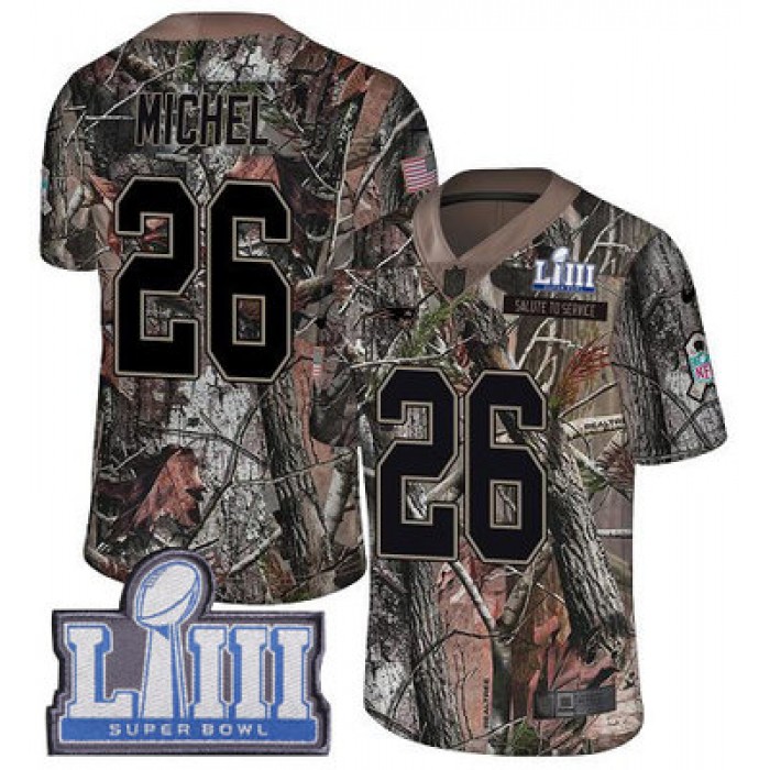 #26 Limited Sony Michel Camo Nike NFL Youth Jersey New England Patriots Rush Realtree Super Bowl LIII Bound