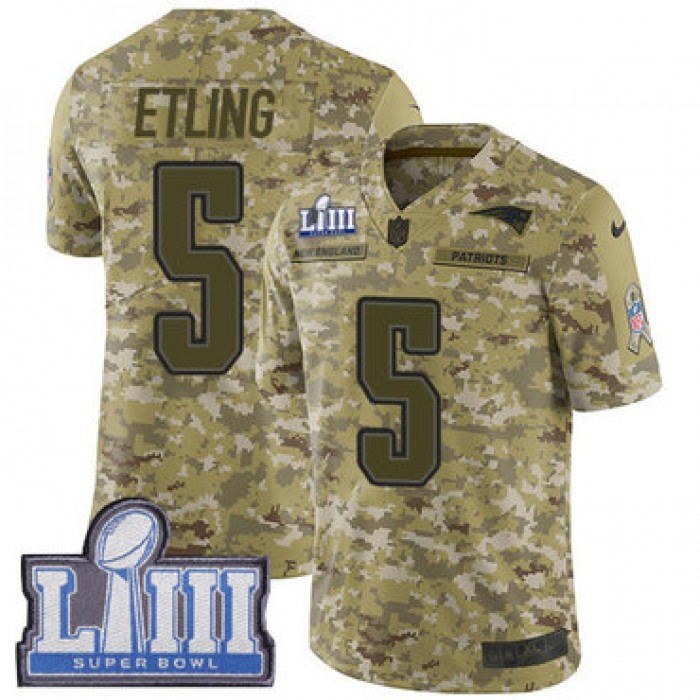 #5 Limited Danny Etling Camo Nike NFL Youth Jersey New England Patriots 2018 Salute to Service Super Bowl LIII Bound