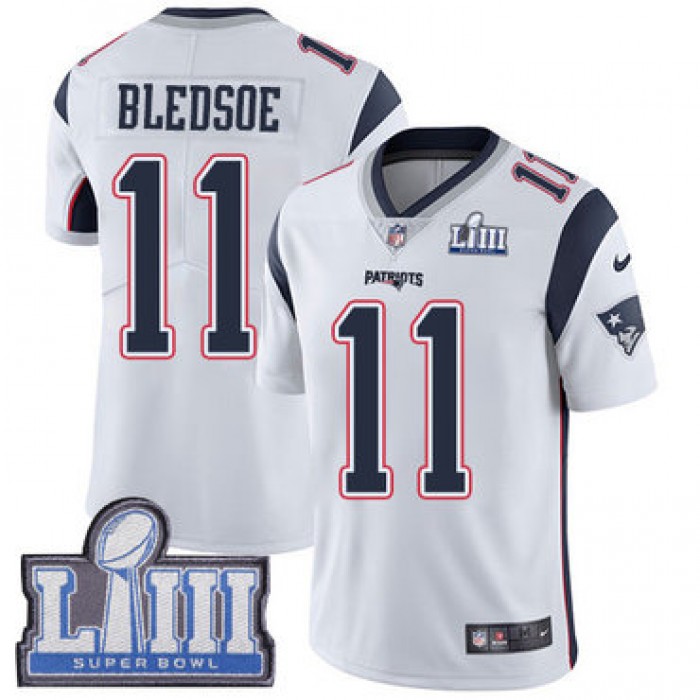 Youth New England Patriots #11 Drew Bledsoe White Nike NFL Road Vapor Untouchable Super Bowl LIII Bound Limited Jersey