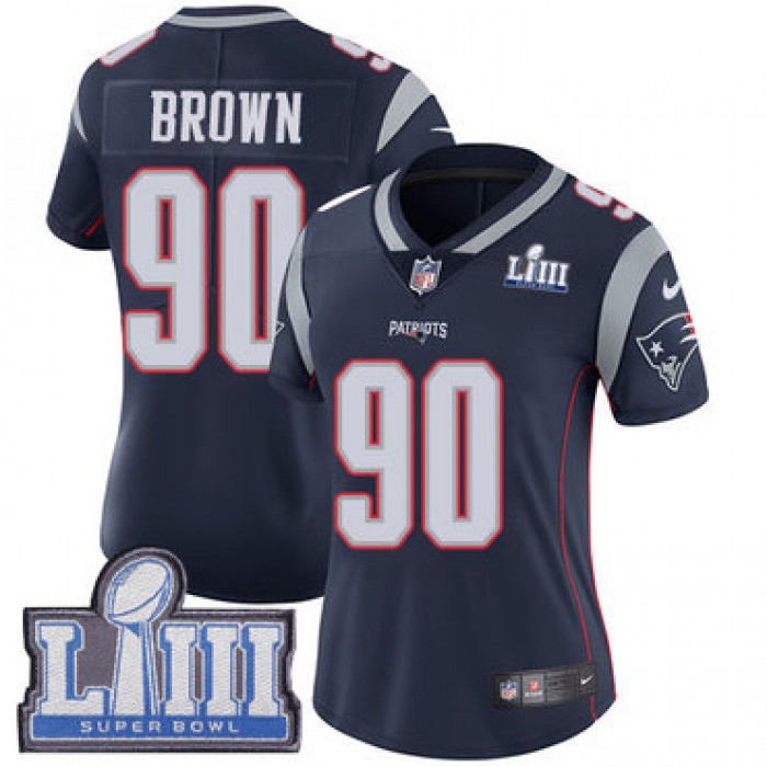 #90 Limited Malcom Brown Navy Blue Nike NFL Home Women's Jersey New England Patriots Vapor Untouchable Super Bowl LIII Bound