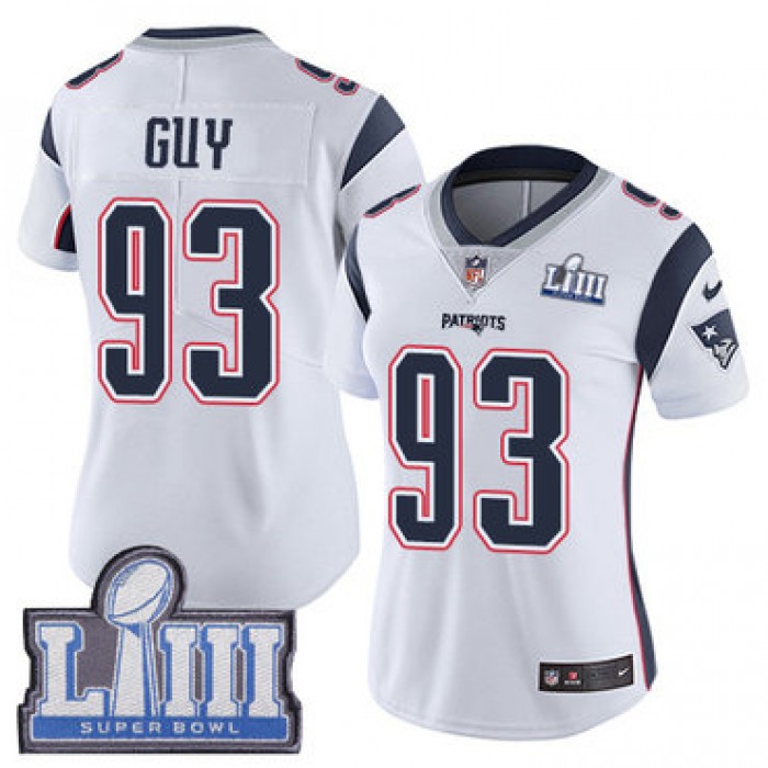 #93 Limited Lawrence Guy White Nike NFL Road Women's Jersey New England Patriots Vapor Untouchable Super Bowl LIII Bound