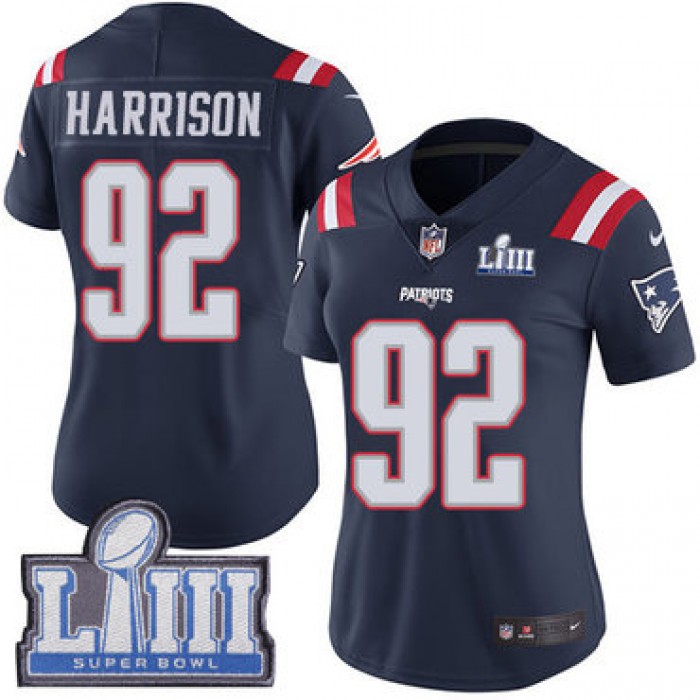 Women's New England Patriots #92 James Harrison Navy Blue Nike NFL Rush Vapor Untouchable Super Bowl LIII Bound Limited Jersey