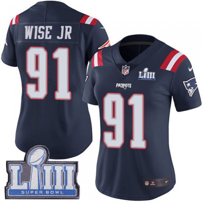 #91 Limited Deatrich Wise Jr Navy Blue Nike NFL Women's Jersey New England Patriots Rush Vapor Untouchable Super Bowl LIII Bound