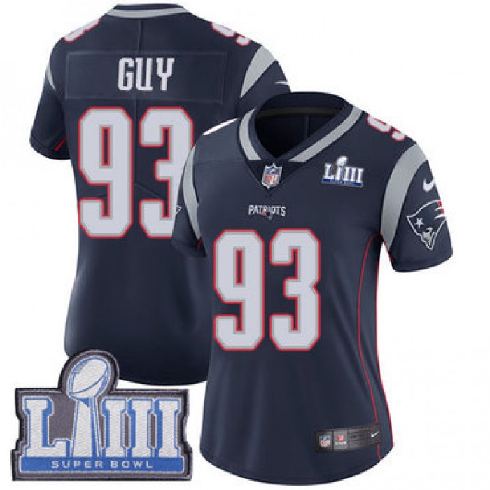 #93 Limited Lawrence Guy Navy Blue Nike NFL Home Women's Jersey New England Patriots Vapor Untouchable Super Bowl LIII Bound