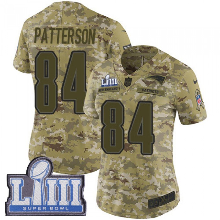 #84 Limited Cordarrelle Patterson Camo Nike NFL Women's Jersey New England Patriots 2018 Salute to Service Super Bowl LIII Bound