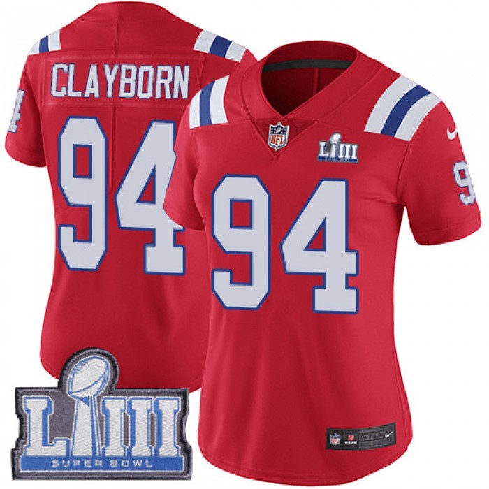 #94 Limited Adrian Clayborn Red Nike NFL Alternate Women's Jersey New England Patriots Vapor Untouchable Super Bowl LIII Bound