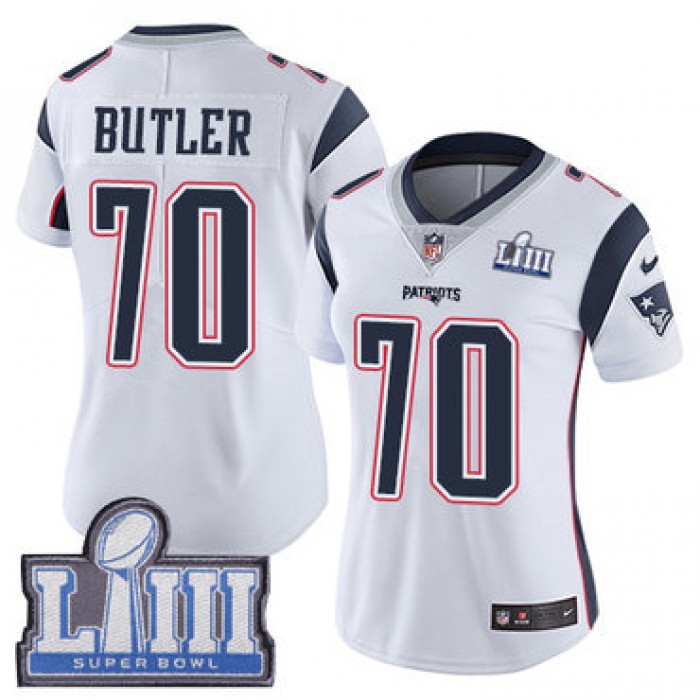 #70 Limited Adam Butler White Nike NFL Road Women's Jersey New England Patriots Vapor Untouchable Super Bowl LIII Bound