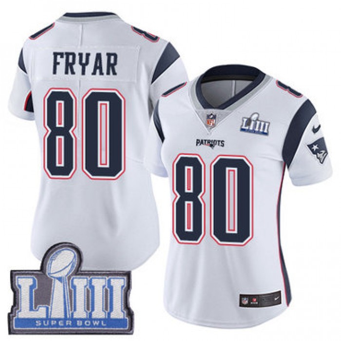 #80 Limited Irving Fryar White Nike NFL Road Women's Jersey New England Patriots Vapor Untouchable Super Bowl LIII Bound