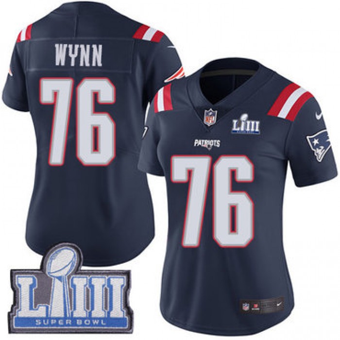 #76 Limited Isaiah Wynn Navy Blue Nike NFL Women's Jersey New England Patriots Rush Vapor Untouchable Super Bowl LIII Bound